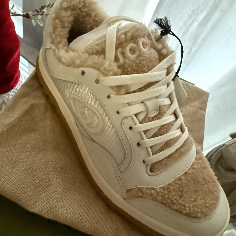 Gucci Beige Shearling Sneakers